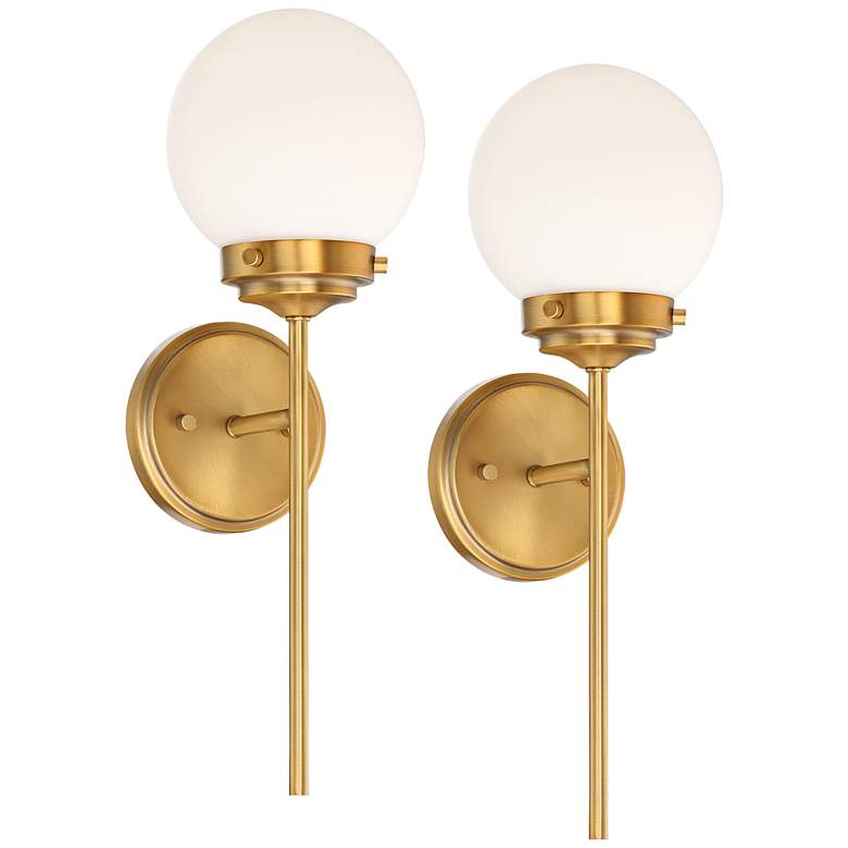 Image 3 360 Lighting Ayva 18" High Brass and White Glass Wall Sconce Set of 2