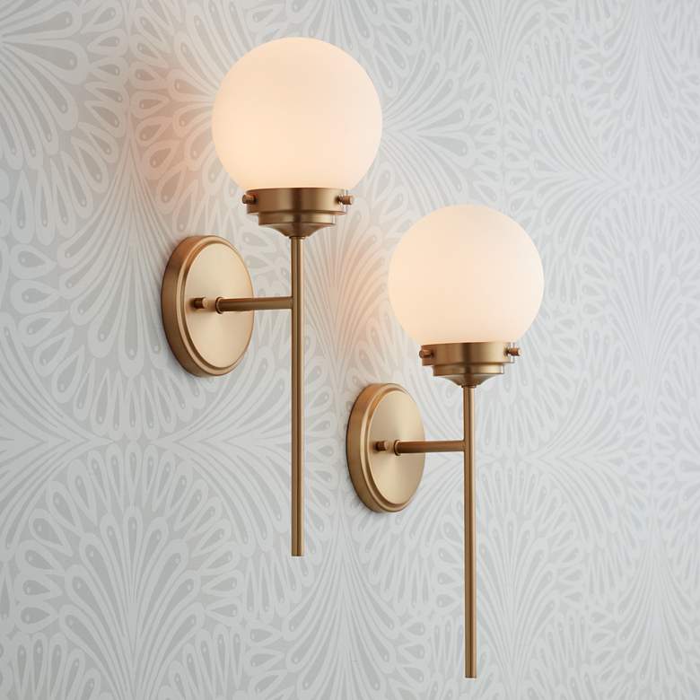 Image 1 360 Lighting Ayva 18 inch High Brass and White Glass Wall Sconce Set of 2