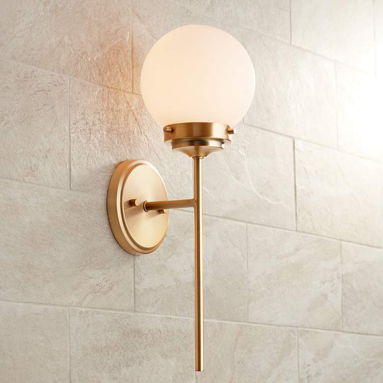 Image 1 360 Lighting Ayva 18 inch High Brass and White Glass Wall Sconce