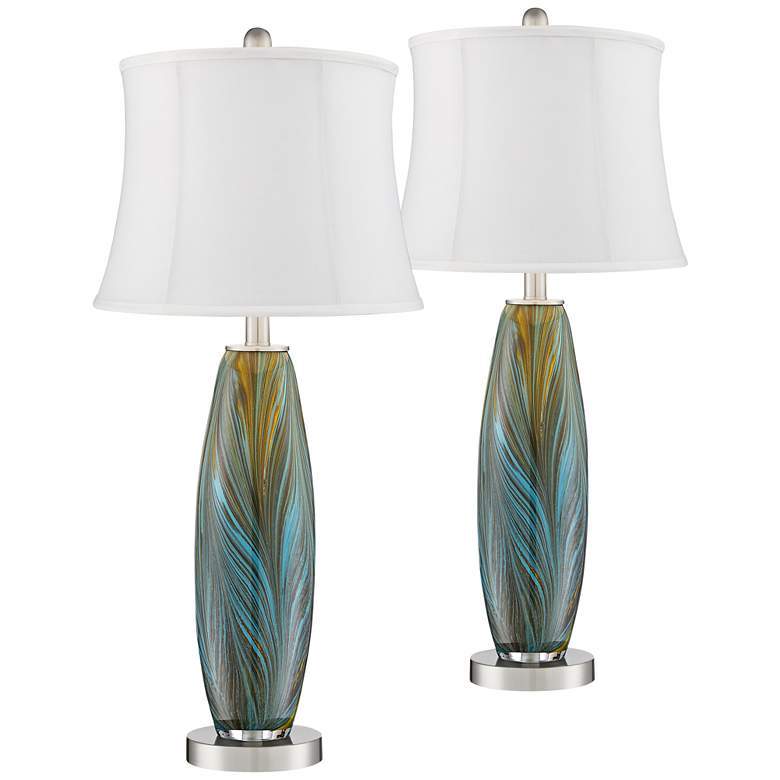 Image 1 360 Lighting Azure 26 3/4" Art Glass White Shade Table Lamps Set of 2