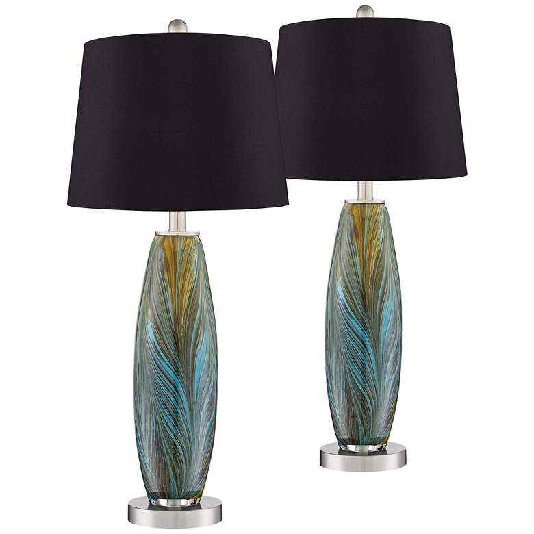 Image 1 360 Lighting Azure 26 3/4" Black Shade Art Glass Table Lamps Set of 2