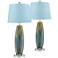 360 Lighting Azure 26 3/4" Blue Shade and Glass Table Lamps Set of 2