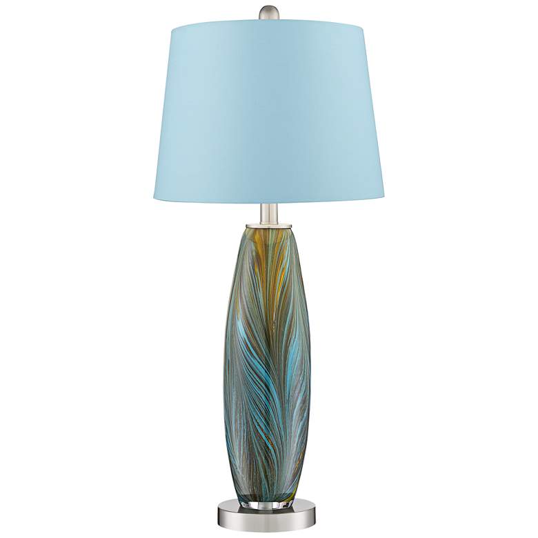 Image 6 360 Lighting Azure 26 3/4" Blue Shade and Glass Table Lamps Set of 2 more views