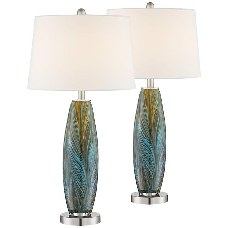 Image 2 360 Lighting Azure 29 1/2" Blue Art Glass Table Lamps Set of 2