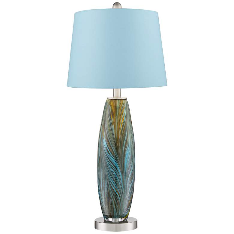 Image 6 360 Lighting Azure 29 1/2" Blue Shade and Glass Table Lamps Set of 2 more views