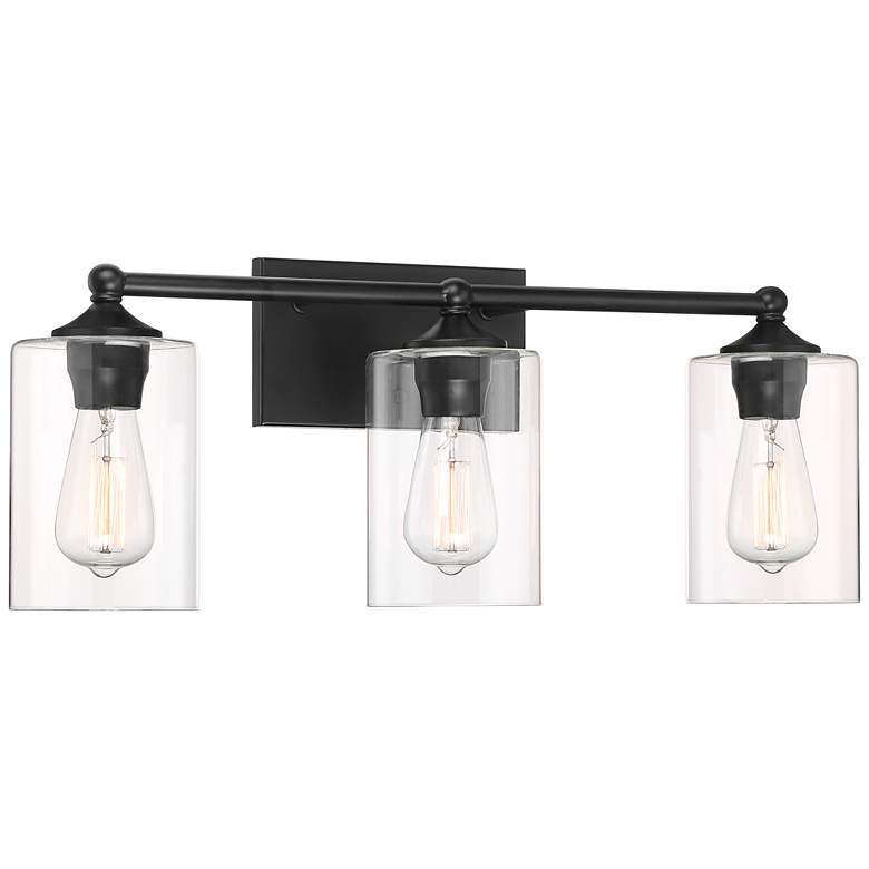 Image 4 360 Lighting Bellings 24" Black Bar Clear Glass 3-Light Bath Light more views