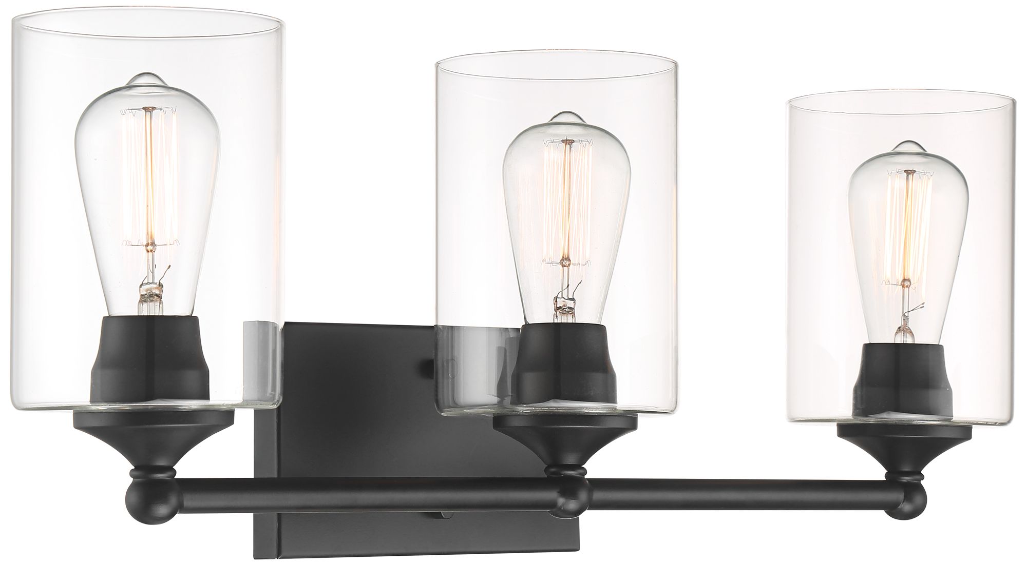 360 Lighting Bellings 24" Black Bar Clear Glass 3-Light Bath Light