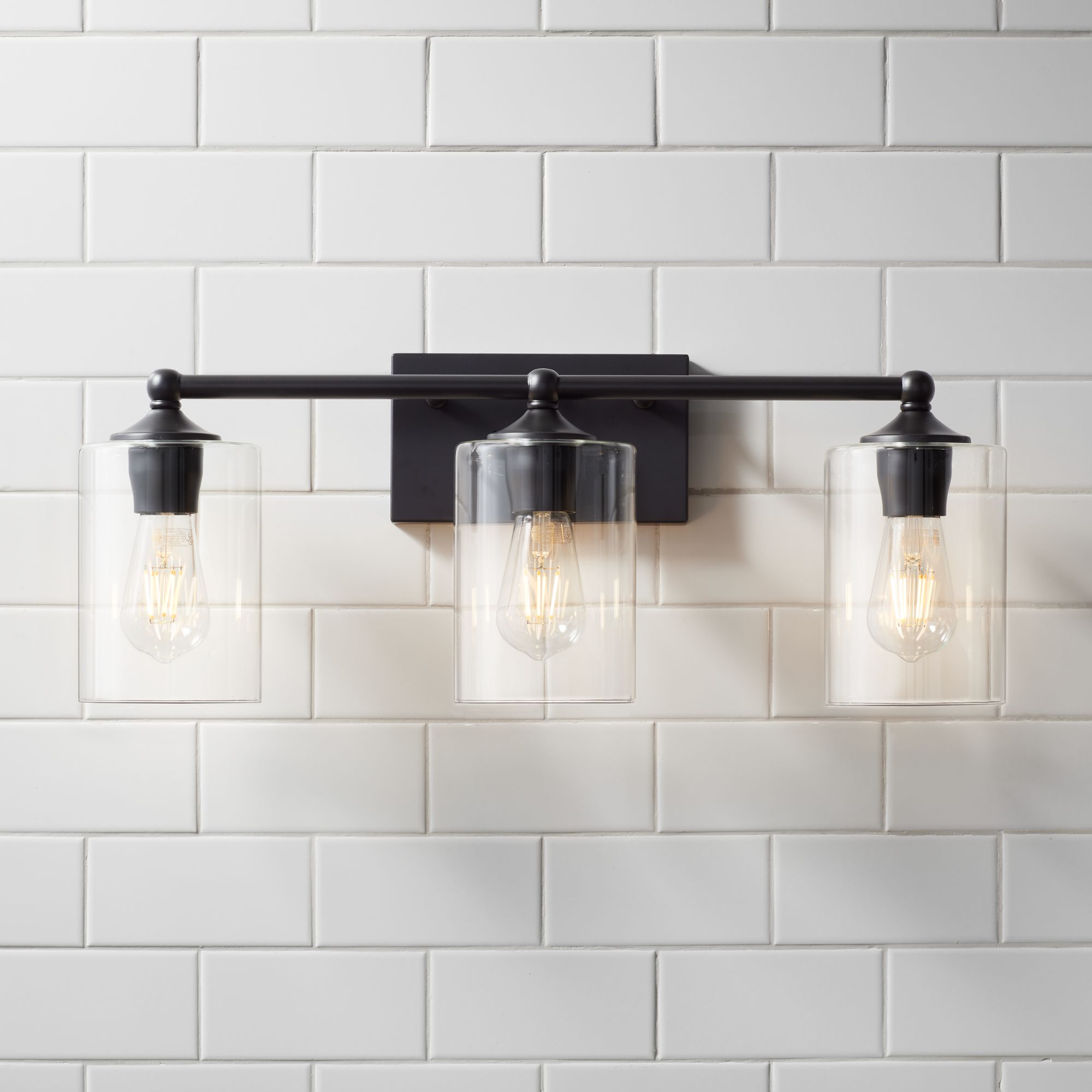 360 Lighting Bellings 24" Black Bar Clear Glass 3-Light Bath Light