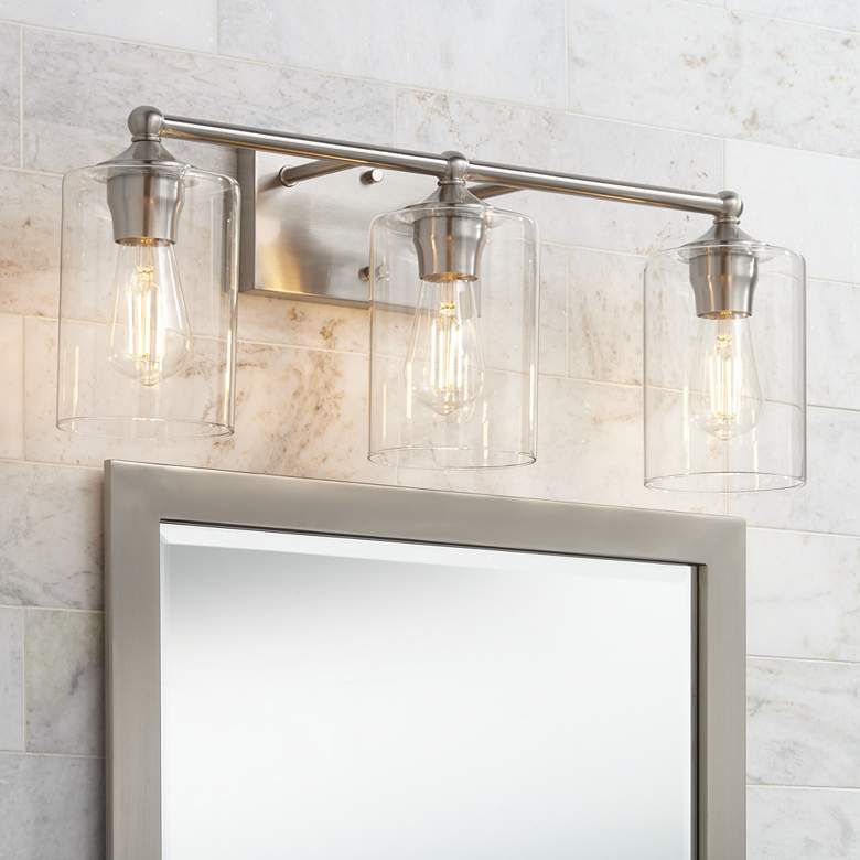 Image 1 360 Lighting Bellings 24" Nickel and Clear Glass 3-Light Bath Light