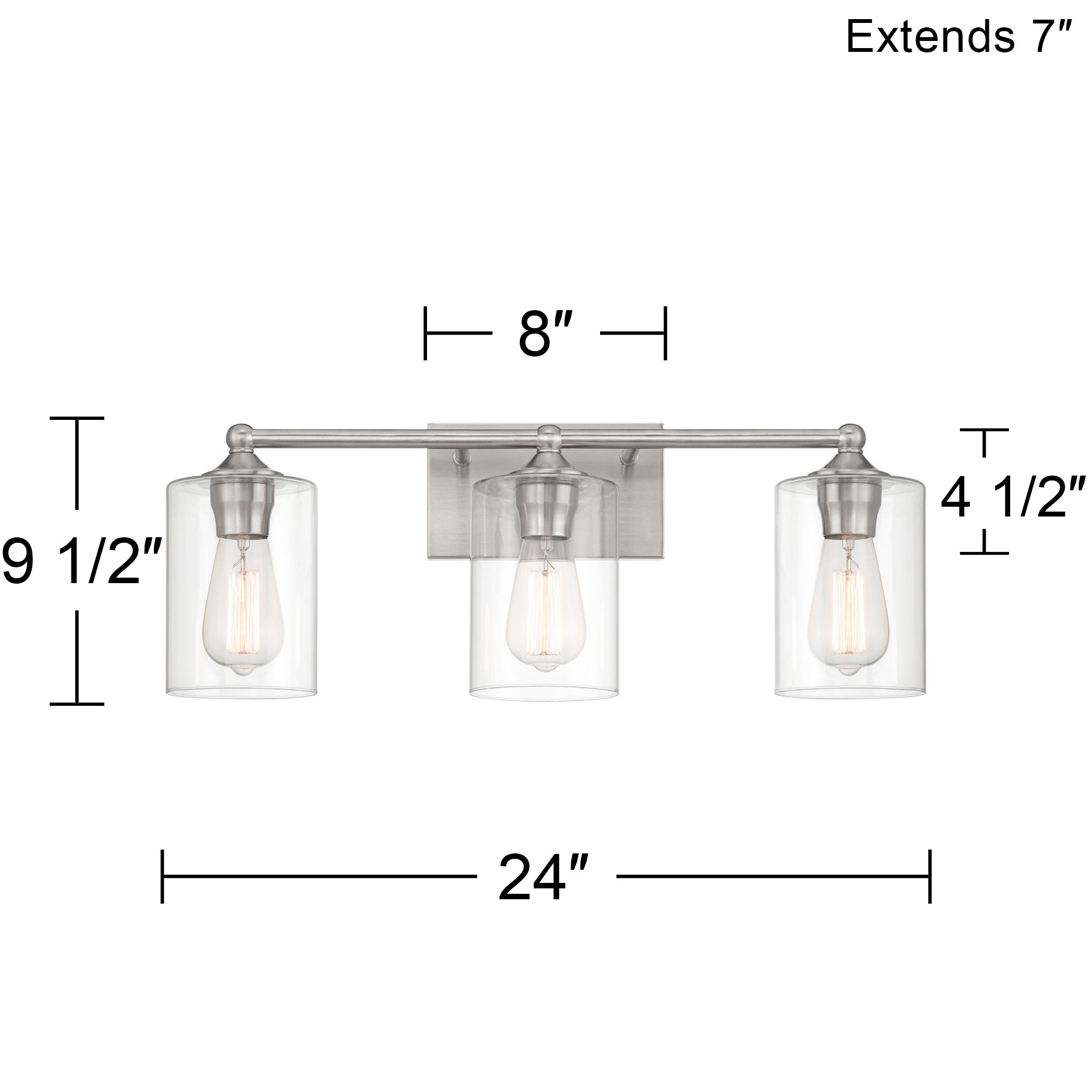 360 Lighting Bellings 24" Nickel and Clear Glass 3-Light Bath Light