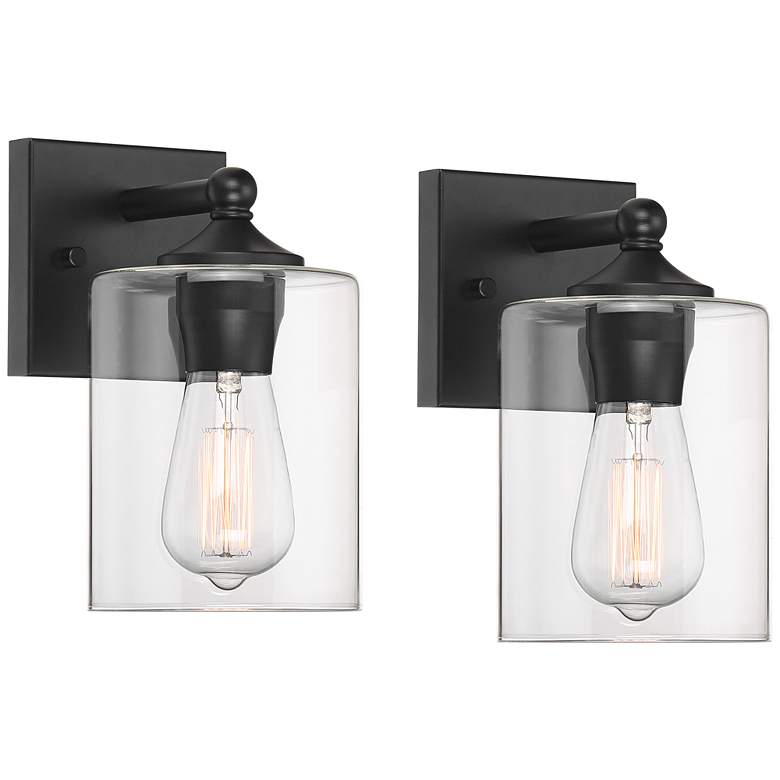 Image 1 360 Lighting Bellings 9 1/2 inch High Black and Glass Wall Sconce Set of 2