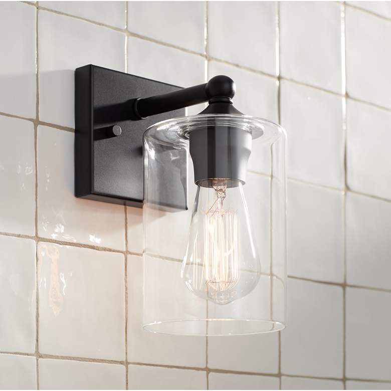 Image 7 360 Lighting Bellings 9 1/2" High Black and Glass Wall Sconce Set of 2 more views