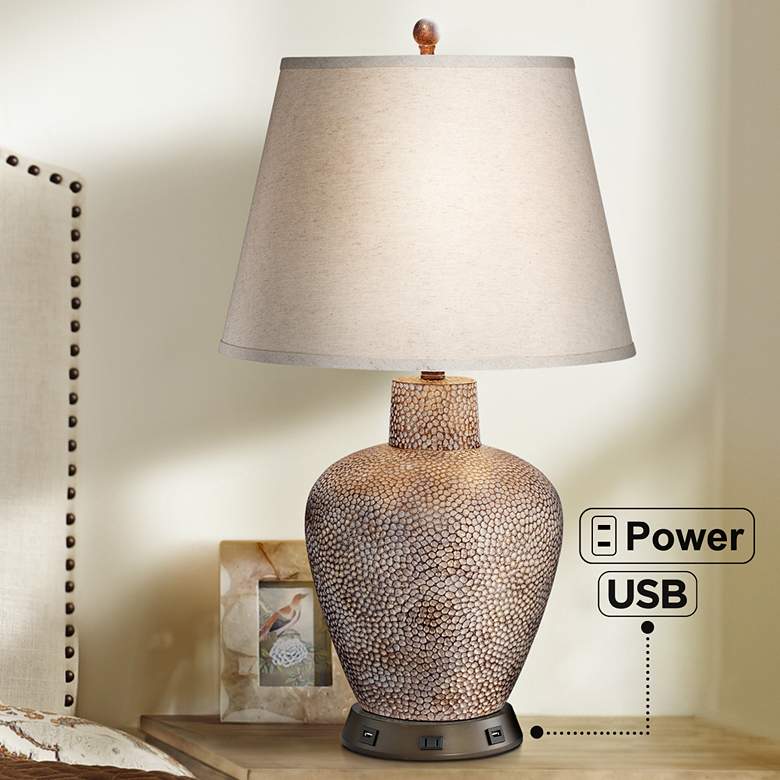 Image 1 360 Lighting Bentley Bronze Hammered Pot Lamp with USB Workstation Base