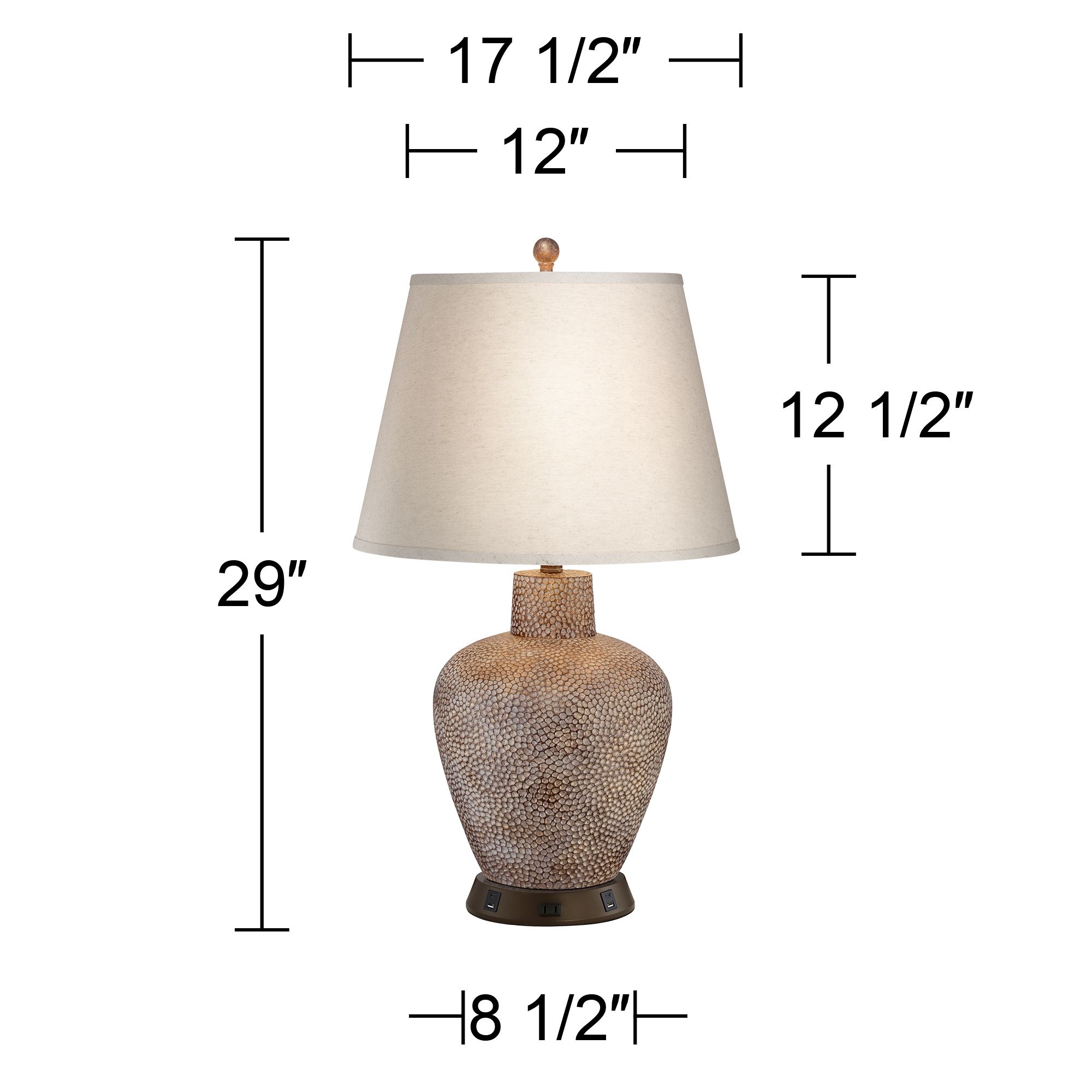 360 Lighting Bentley Bronze Hammered Pot Lamp with USB Workstation Base
