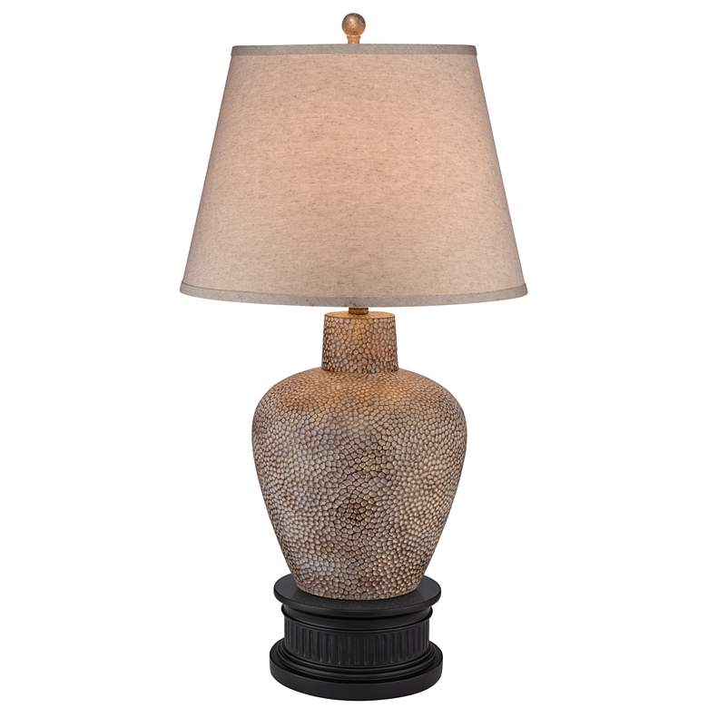 Image 1 360 Lighting Bentley Brown Leaf Hammered Table Lamp With Black Round Riser