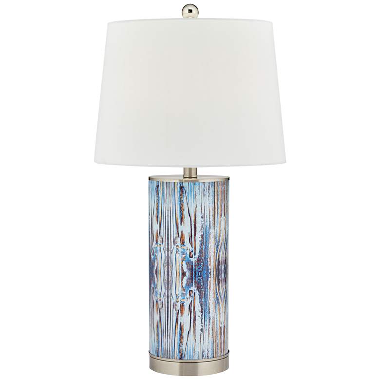 Image 2 360 Lighting Blue Wood Pattern Table Lamp with Night Light