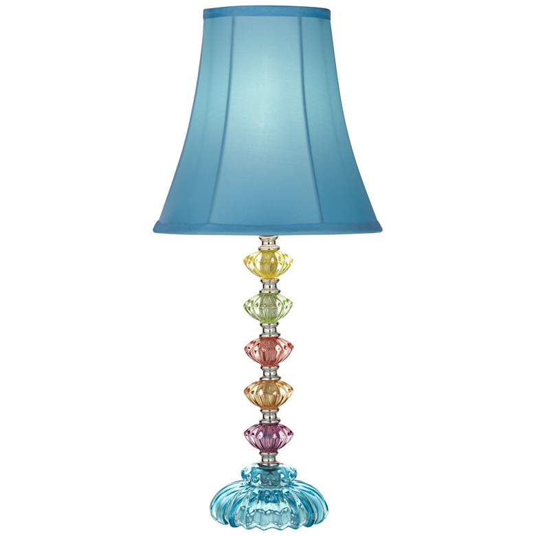 Image 2 360 Lighting Bohemian 21" Teal Blue and Stacked Glass Lamp with Dimmer