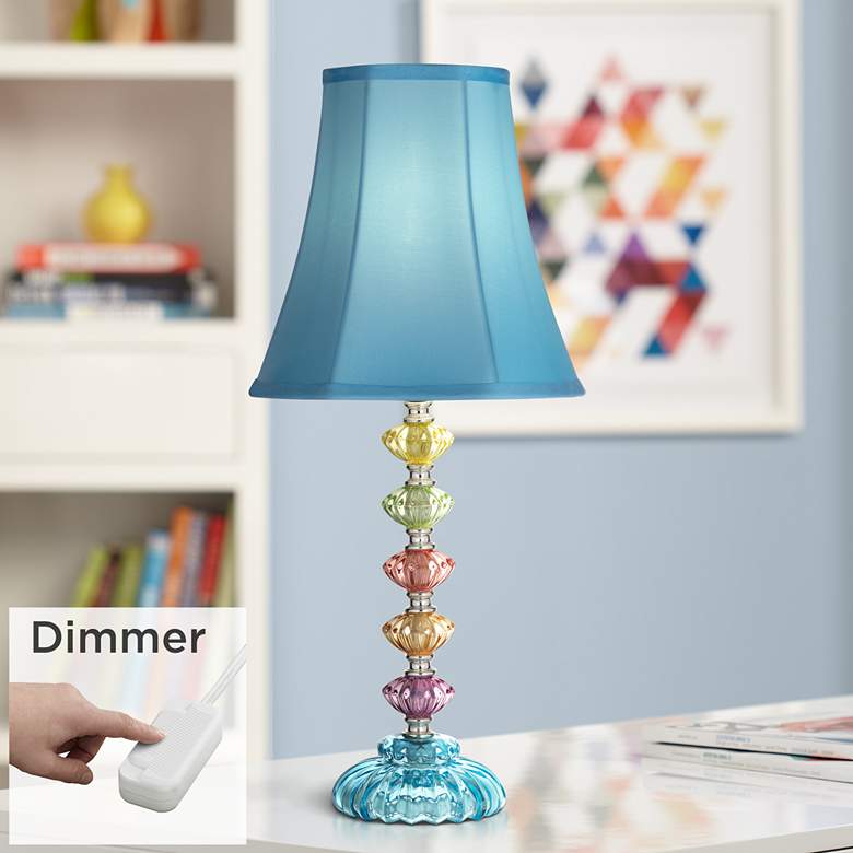 Image 1 360 Lighting Bohemian 21 inch Teal Blue and Stacked Glass Lamp with Dimmer