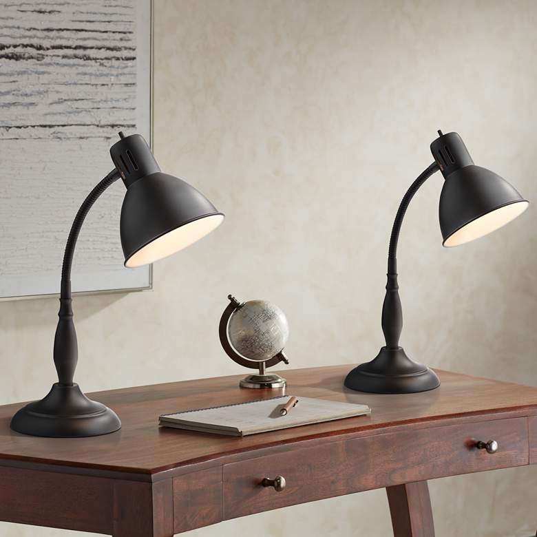 Image 1 360 Lighting Breck 17" Dark Bronze Gooseneck Arm Desk Lamps Set of 2