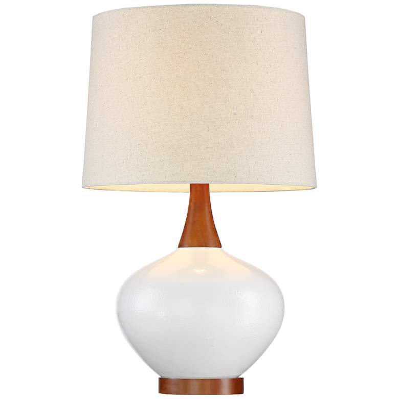 Image 7 360 Lighting Brice 23" Ivory and Wood Mid-Century Ceramic Table Lamp more views