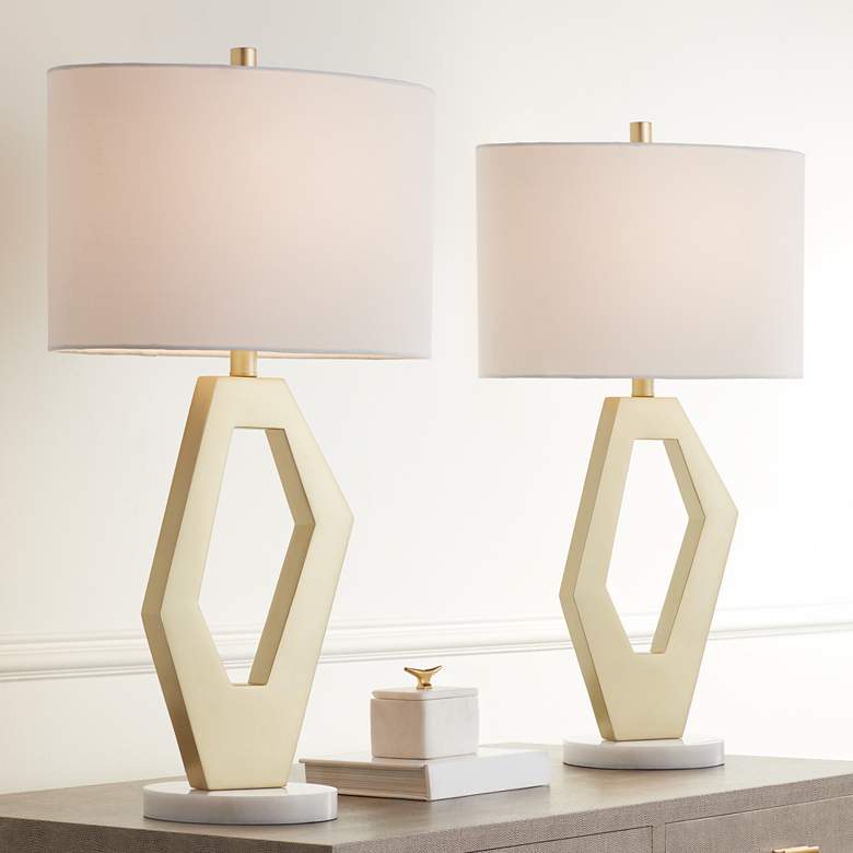 Image 1 360 Lighting Brody 28" Gold and White Marble Table Lamps Set of 2