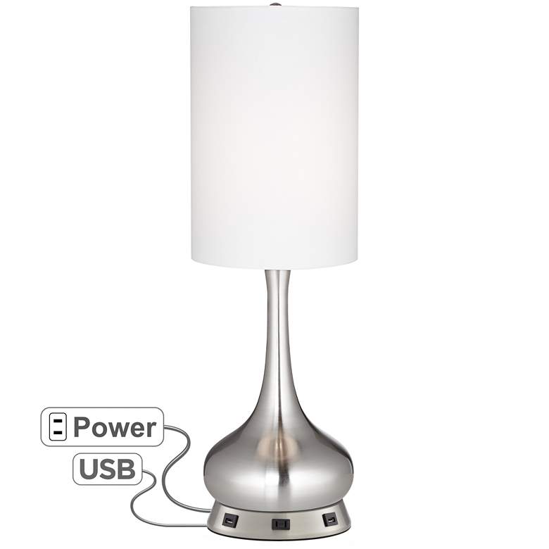 Image 1 360 Lighting Brushed Nickel Droplet Table Lamp with USB Workstation Base