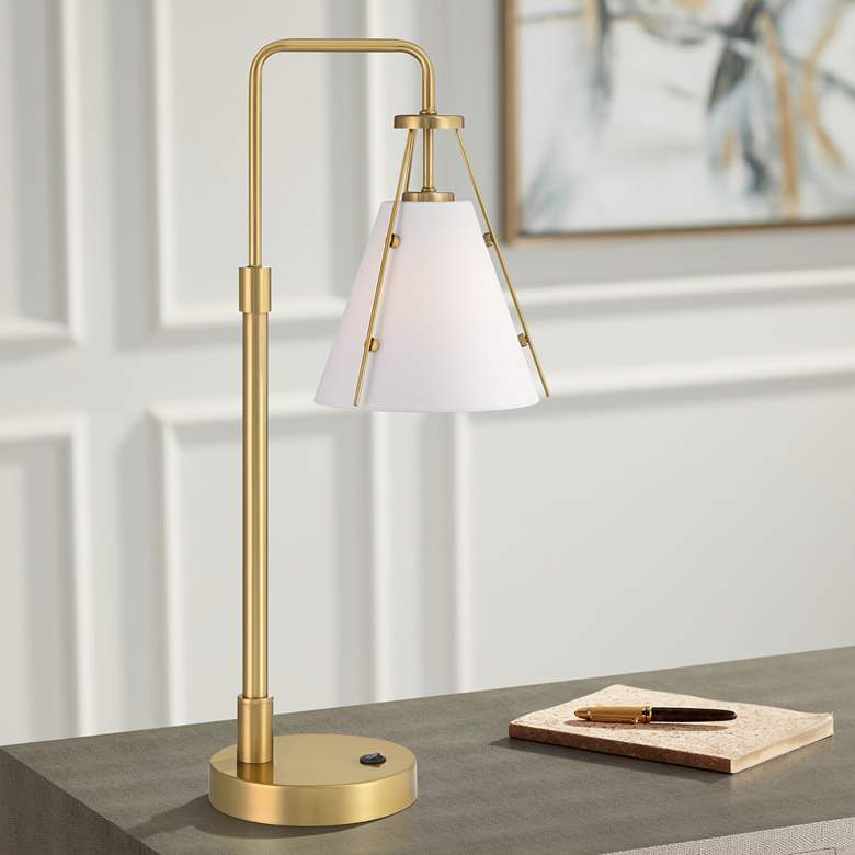 Image 2 360 Lighting Brynn 25 1/2" High Cone Shade and Brass Dual USB Lamp