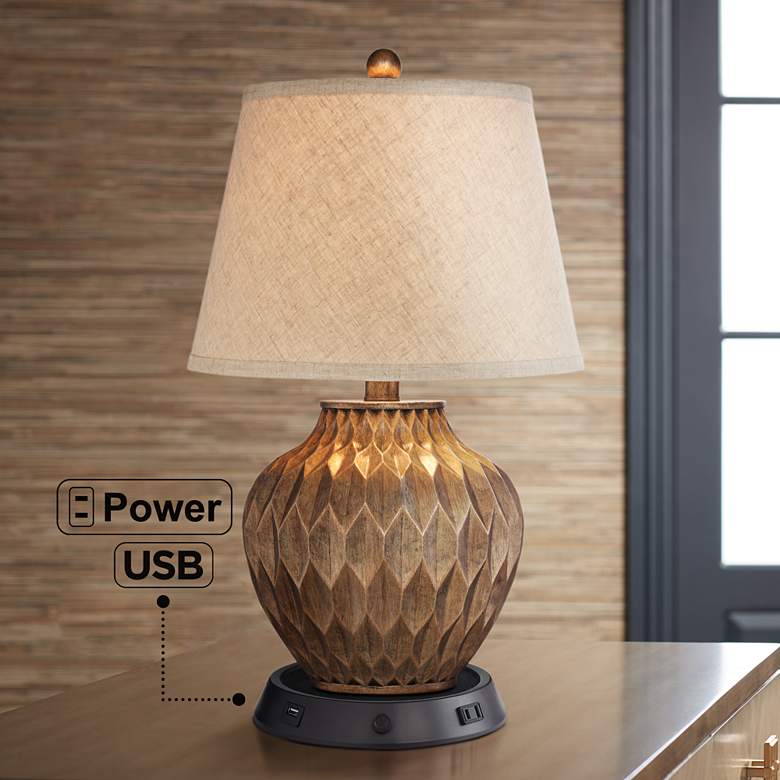 Image 1 360 Lighting Buckhead 22 inch Bronze Lamp with Dimmer USB Workstation Base