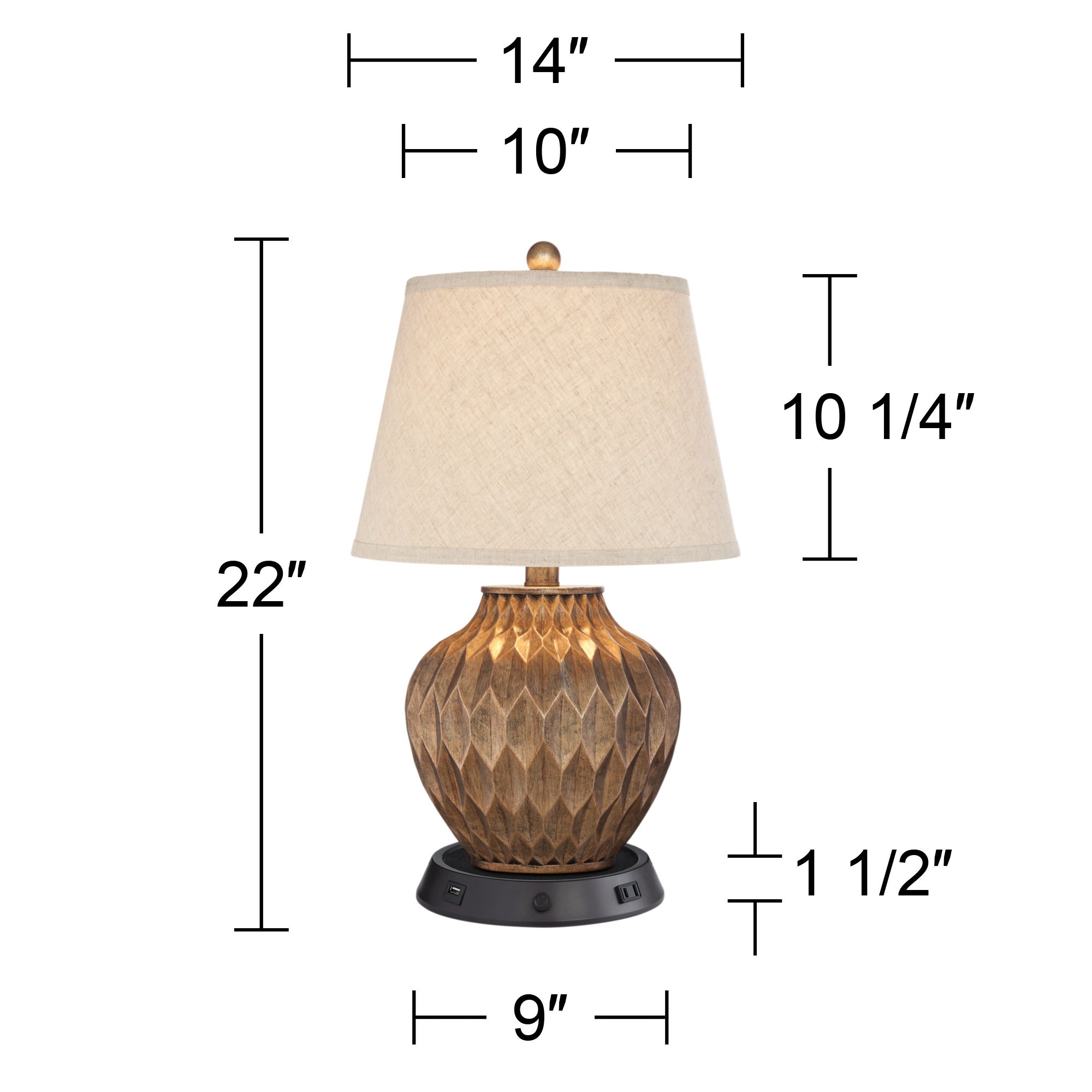 360 Lighting Buckhead 22" Bronze Lamp With Dimmer USB Workstation Base ...