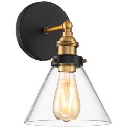 360 Lighting Burke 10 3/4&quot; Black and Brass Glass LED Wall Sconce