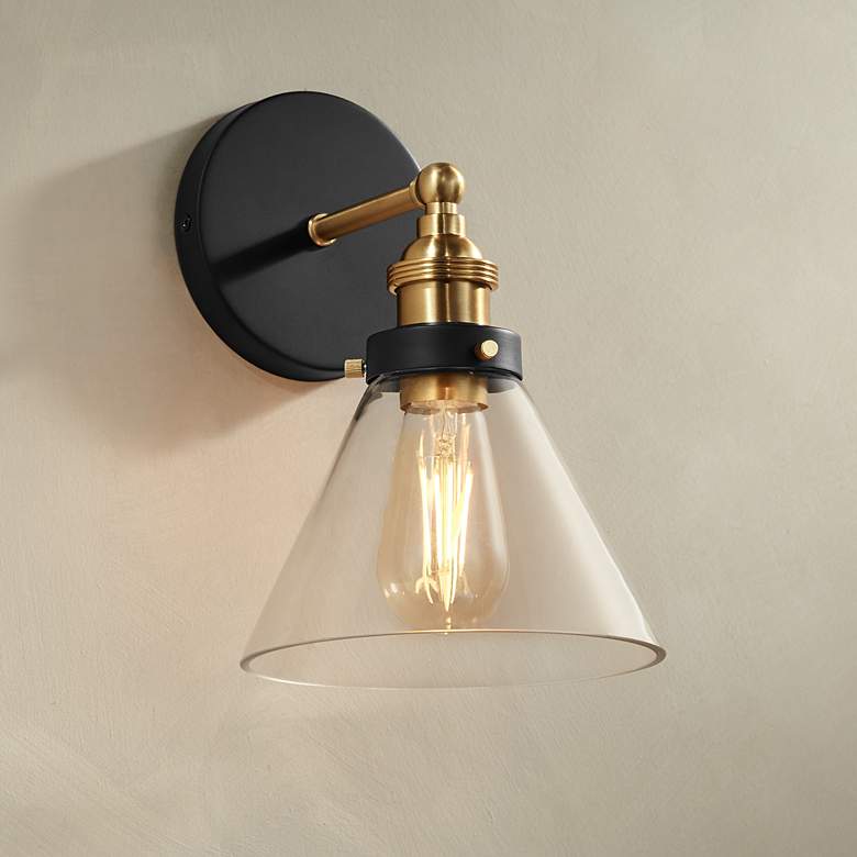 Image 1 360 Lighting Burke 10 3/4" Black and Brass Glass LED Wall Sconce