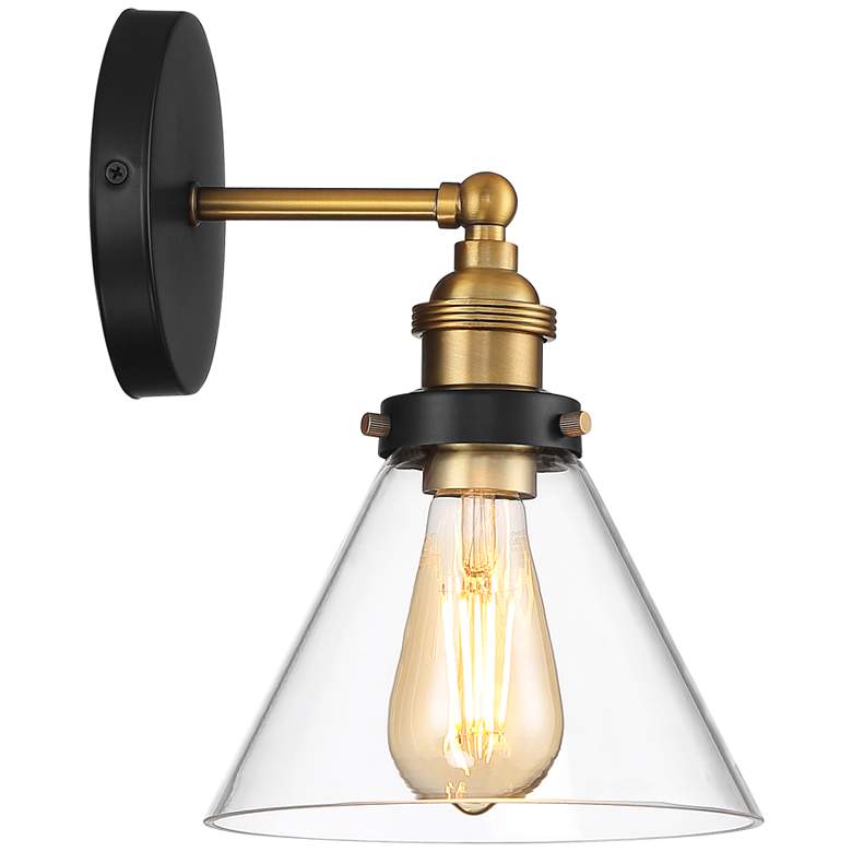 Image 6 360 Lighting Burke 10 3/4" Black and Brass Glass LED Wall Sconce more views