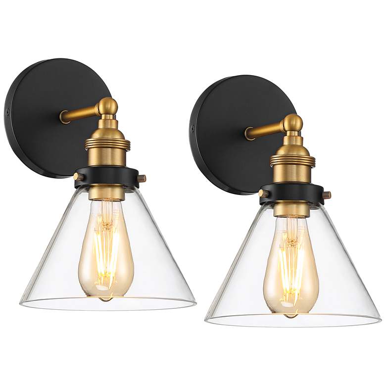 Image 2 360 Lighting Burke 10 3/4 inch Black and Glass LED Bulb Sconces Set of 2