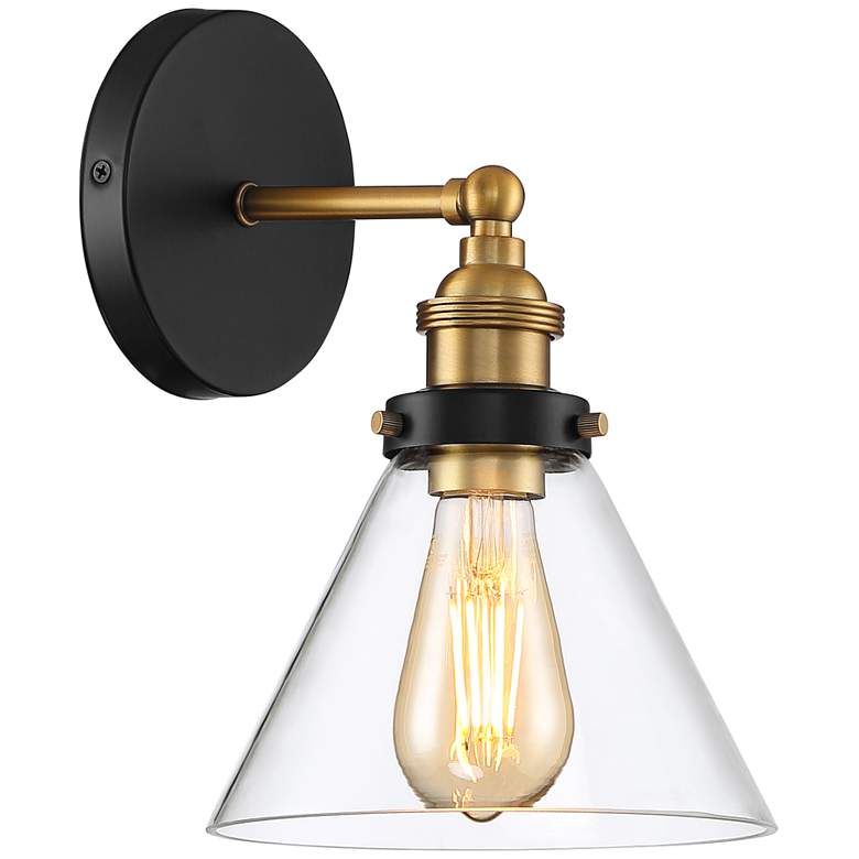 Image 5 360 Lighting Burke 10 3/4" Black and Glass LED Bulb Sconces Set of 2 more views