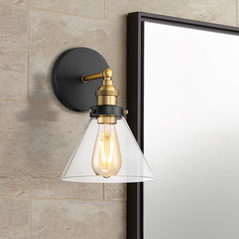 Image 7 360 Lighting Burke 10 3/4" Black and Glass LED Bulb Sconces Set of 2 more views
