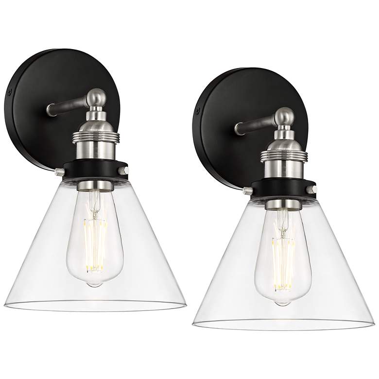 Image 2 360 Lighting Burke 10 3/4 inch Black and Glass LED Wall Sconces Set of 2
