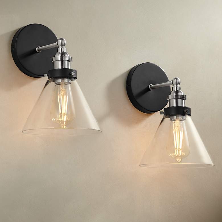 Image 1 360 Lighting Burke 10 3/4" Black and Glass LED Wall Sconces Set of 2