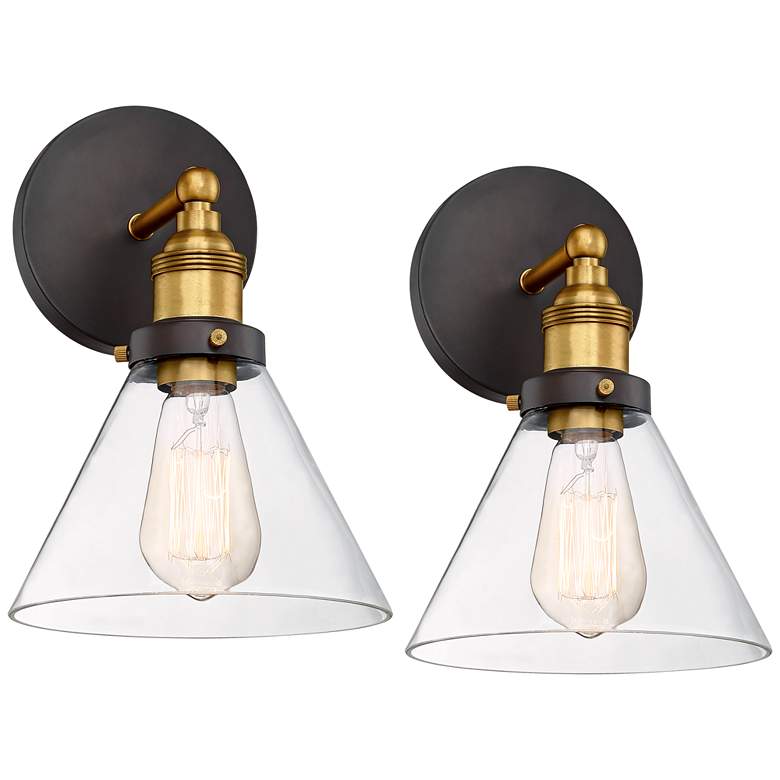 Image 2 360 Lighting Burke 10 3/4" Bronze Warm Brass LED Wall Sconces Set of 2