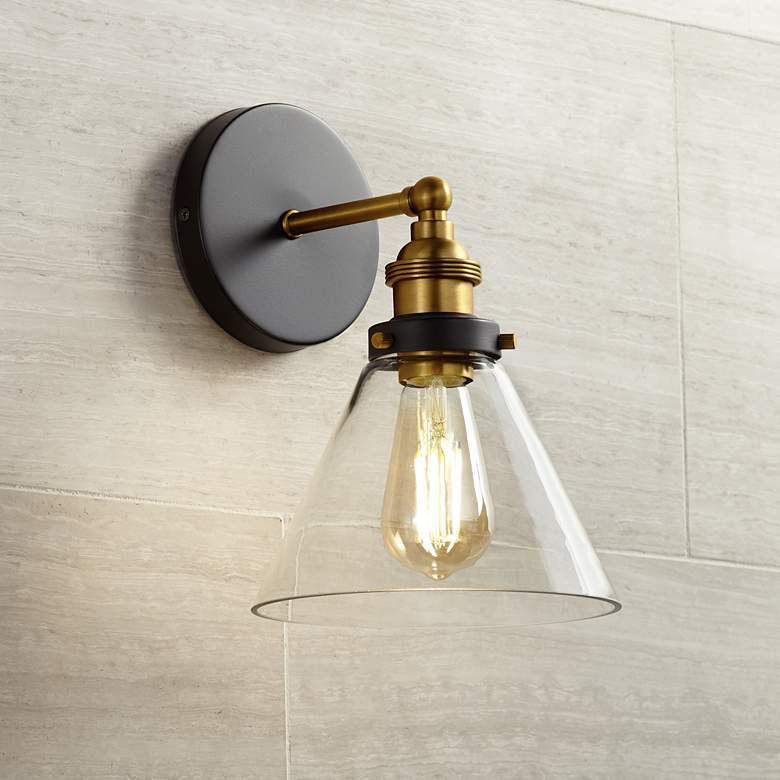 Image 1 360 Lighting Burke 10 3/4" High Bronze and Warm Brass LED Wall Sconce