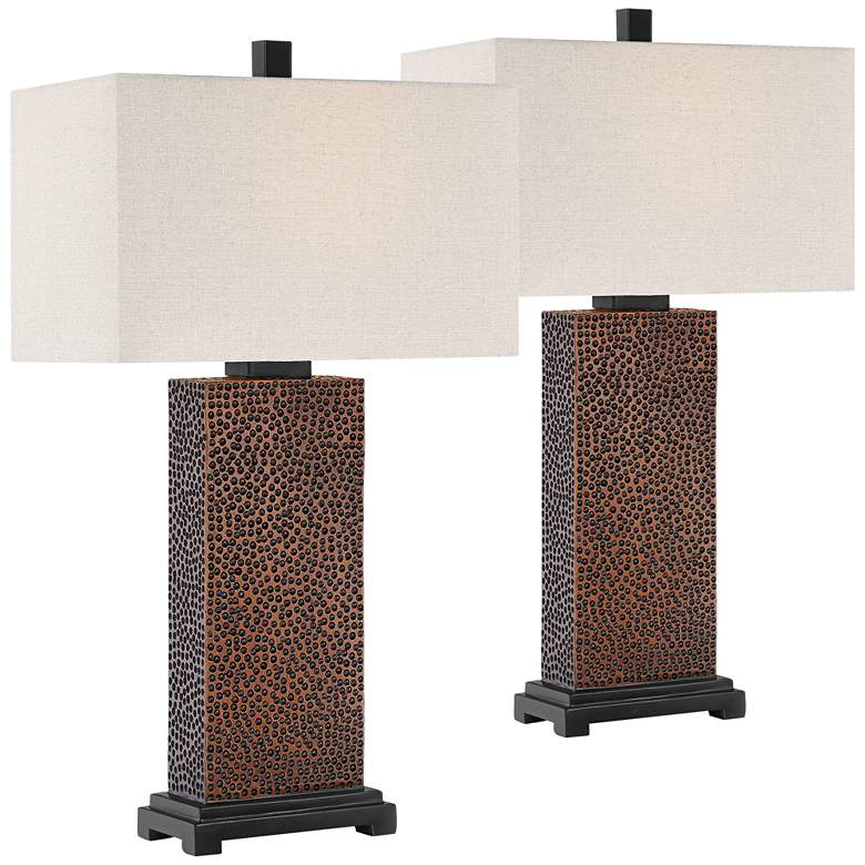 Image 2 360 Lighting Caldwell 24 3/4" Hammered Bronze Table Lamps Set of 2