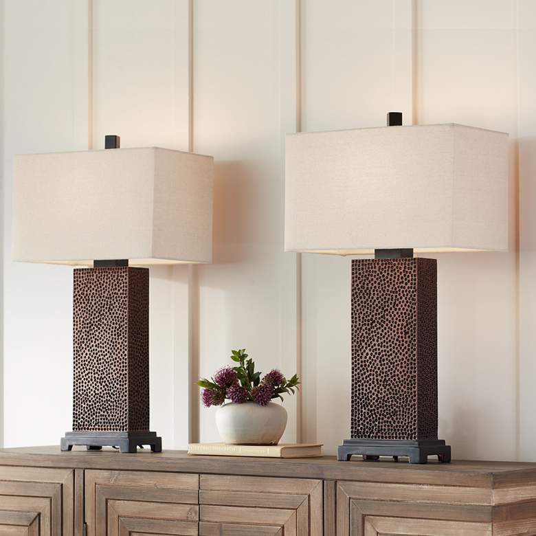 Image 1 360 Lighting Caldwell 24 3/4" Hammered Bronze Table Lamps Set of 2