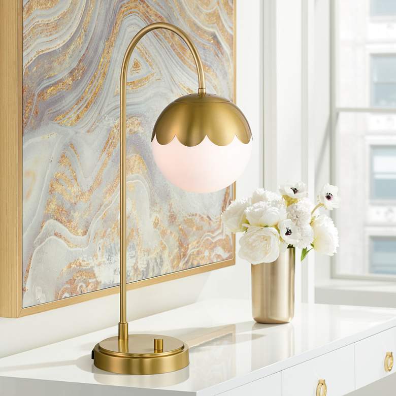 Image 2 360 Lighting Camila 25" Antique Brass Globe Lamp with USB and Outlet