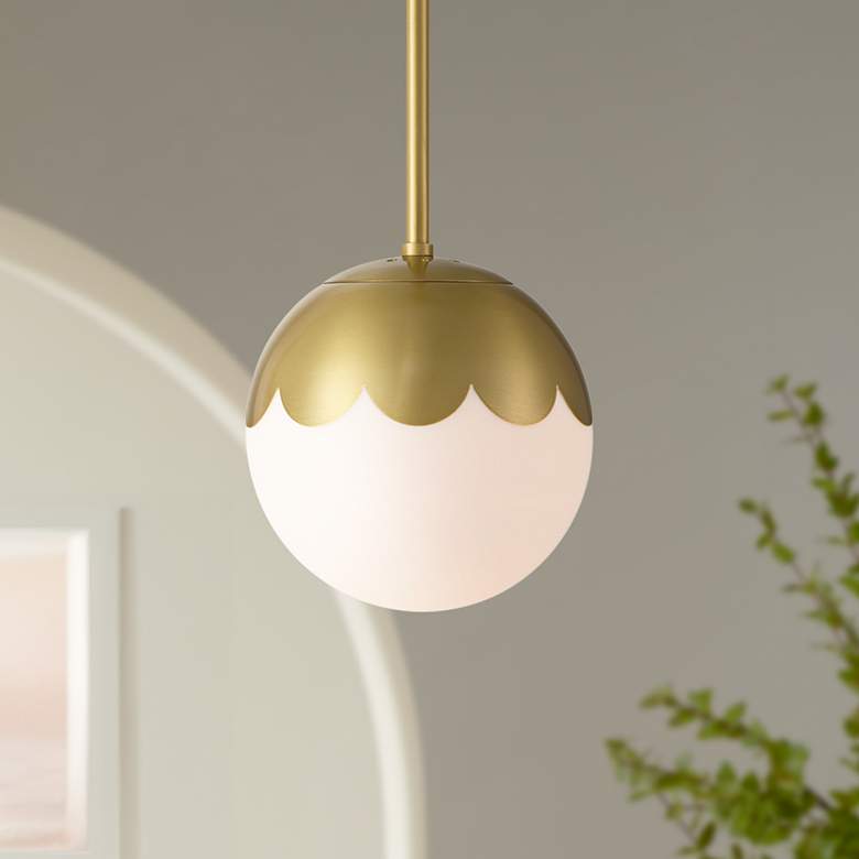 Image 2 360 Lighting Camila 7" Antique Brass White Glass Globe Mini Pendant