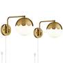 3_360 Lighting Camila Brass Glass Globe Plug-In Swingarm Wall Lamps Set of 2