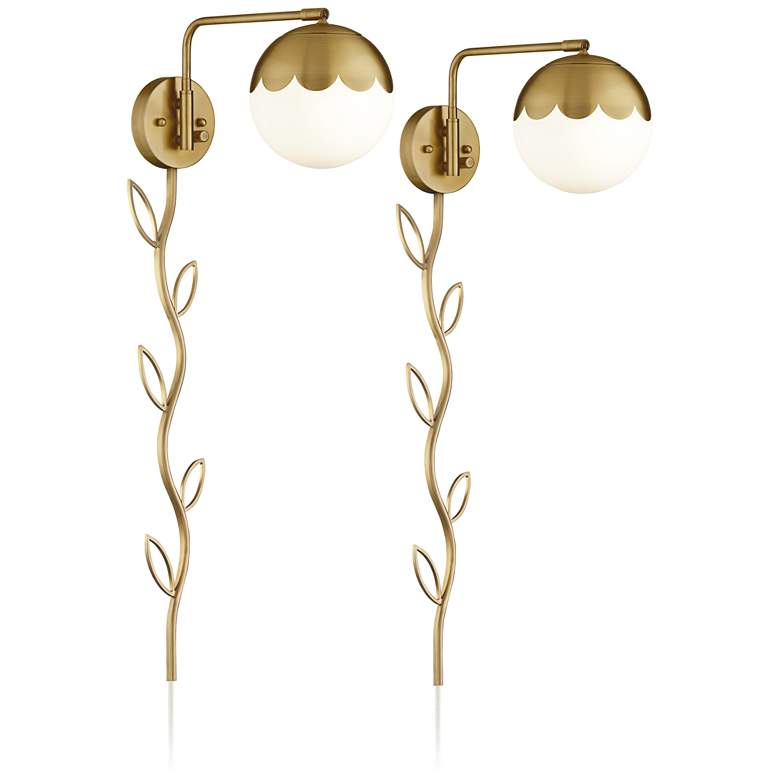 Image 1 360 Lighting Camila Brass Plug-In Swing-Arm Wall Lamps with Cord Covers