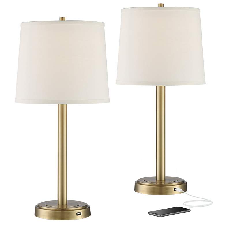Image 2 360 Lighting Camile 25" Brass Finish Metal USB Table Lamps Set of 2