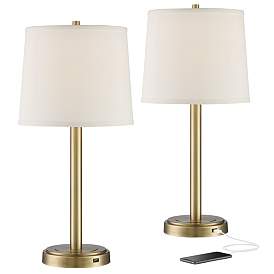 Image2 of 360 Lighting Camile 25" Brass Finish Metal USB Table Lamps Set of 2