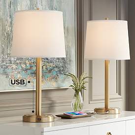 Image1 of 360 Lighting Camile 25" Brass Finish Metal USB Table Lamps Set of 2
