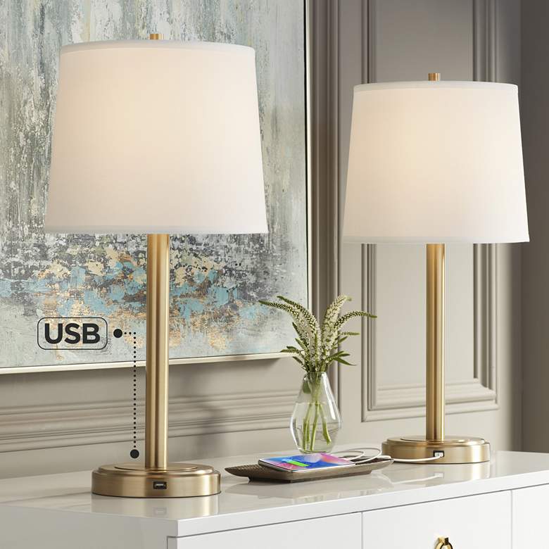 Image 7 360 Lighting Camile 25" Brass Finish Metal USB Table Lamps Set of 2 more views