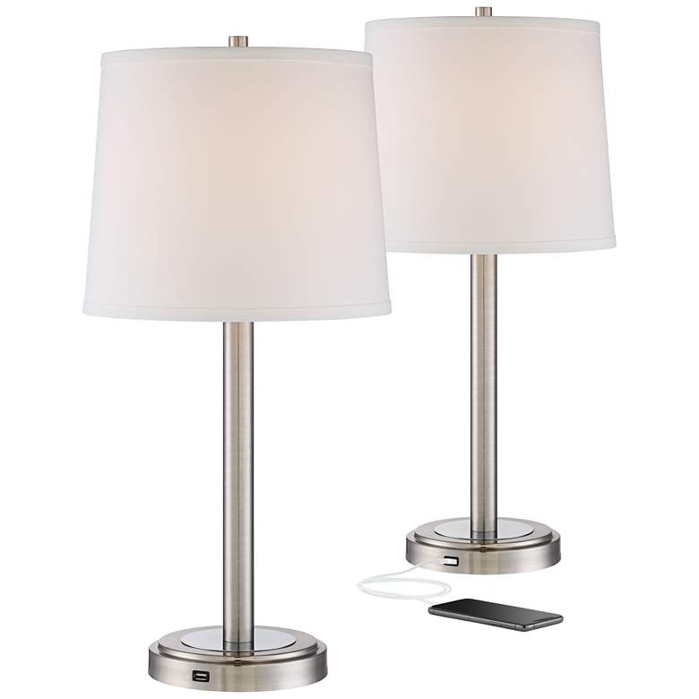 Image 2 360 Lighting Camile 25 inch Brushed Nickel Metal USB Table Lamps Set of 2